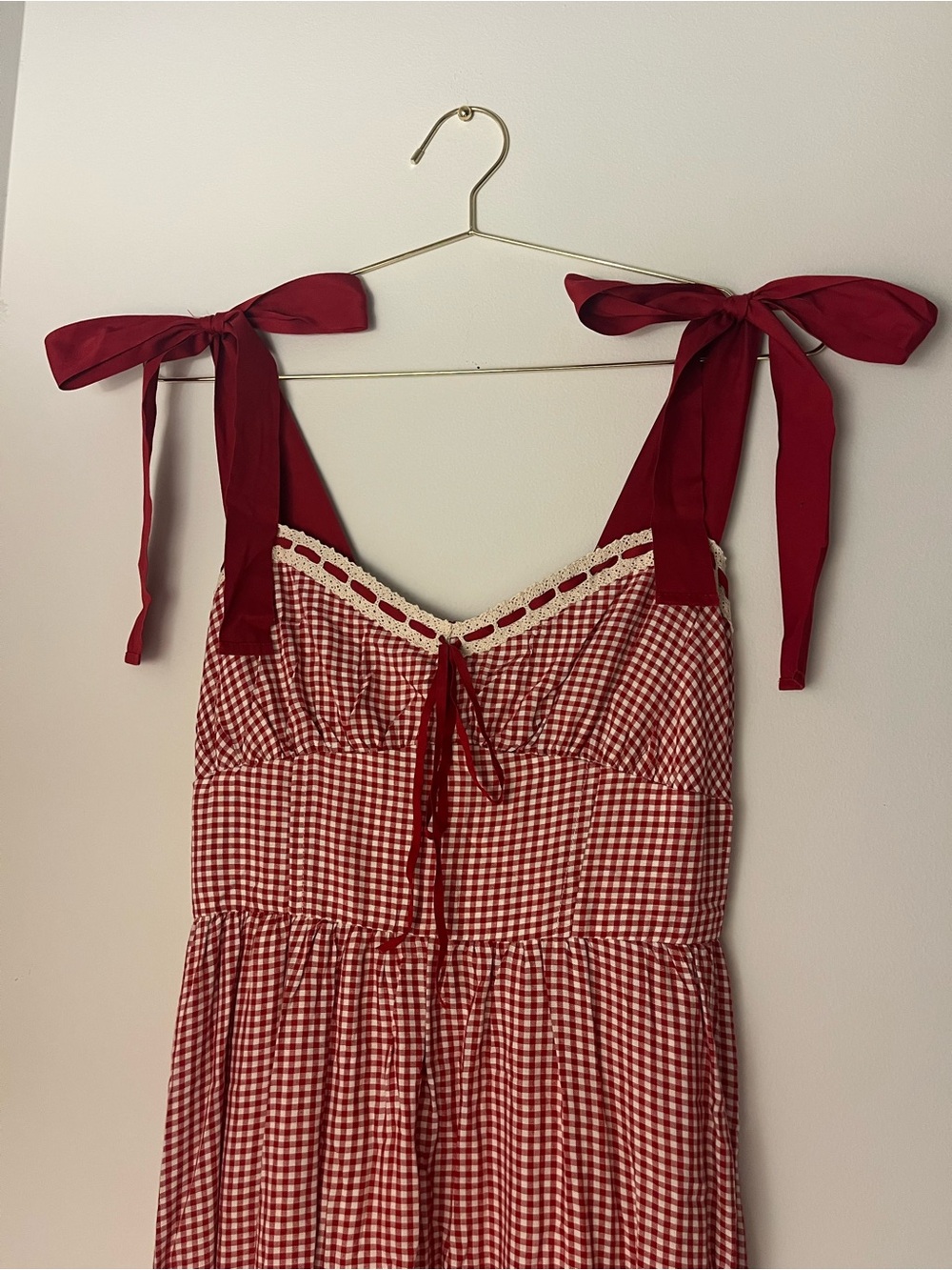 By the River Red Gingham Bow Tie Maxi Dress